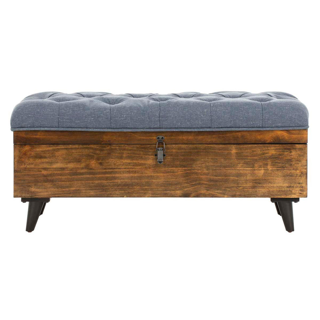 Safavieh Liam Tufted Cocktail Ottoman - Navy / Dark Oak