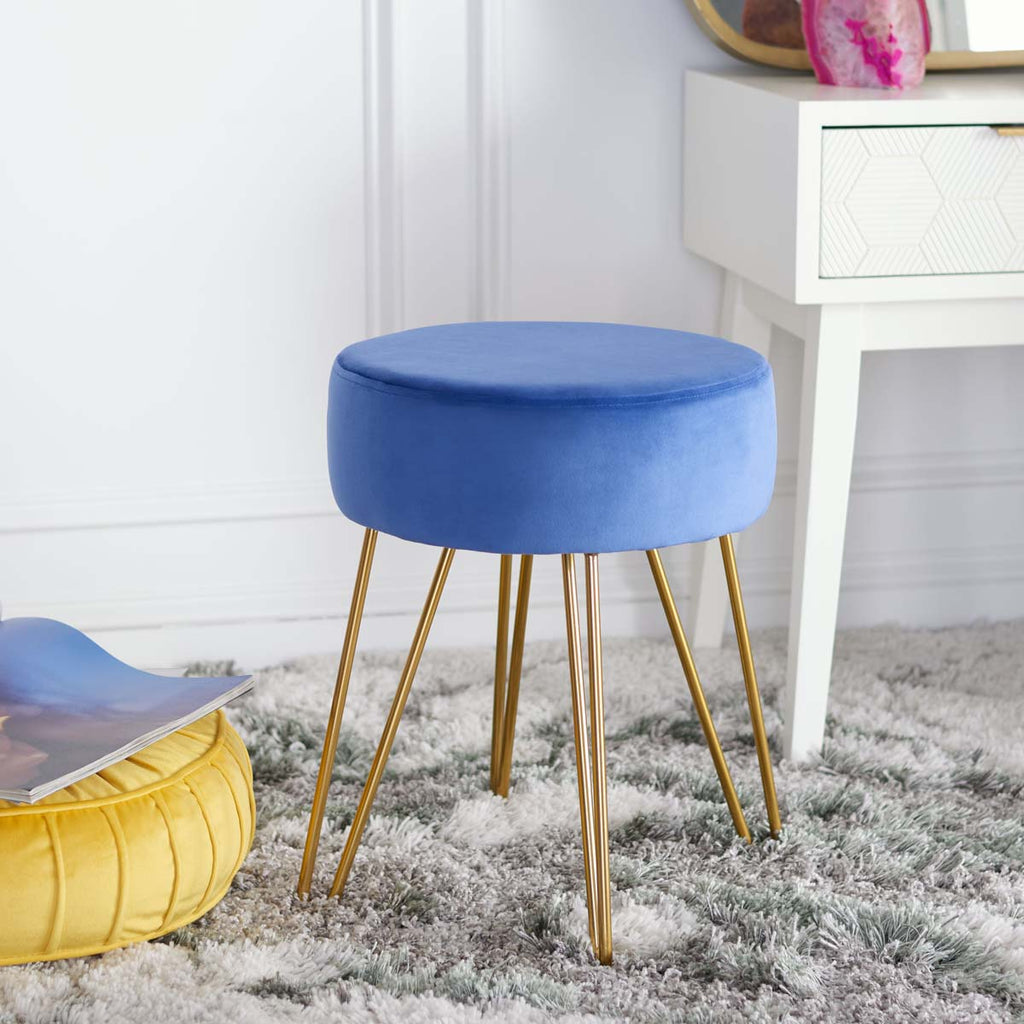 Safavieh Abrea Round Ottoman - Steel Blue / Gold