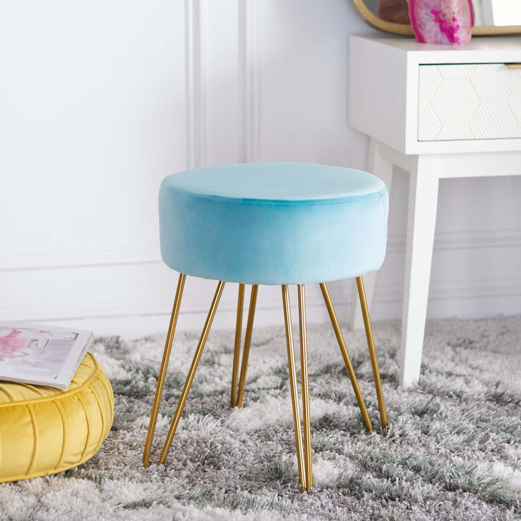 Safavieh Abrea Round Ottoman - Aqua / Gold