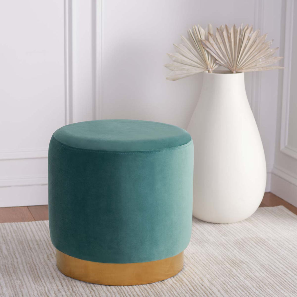 Safavieh Abrea Round Ottoman - Seafoam/Gold