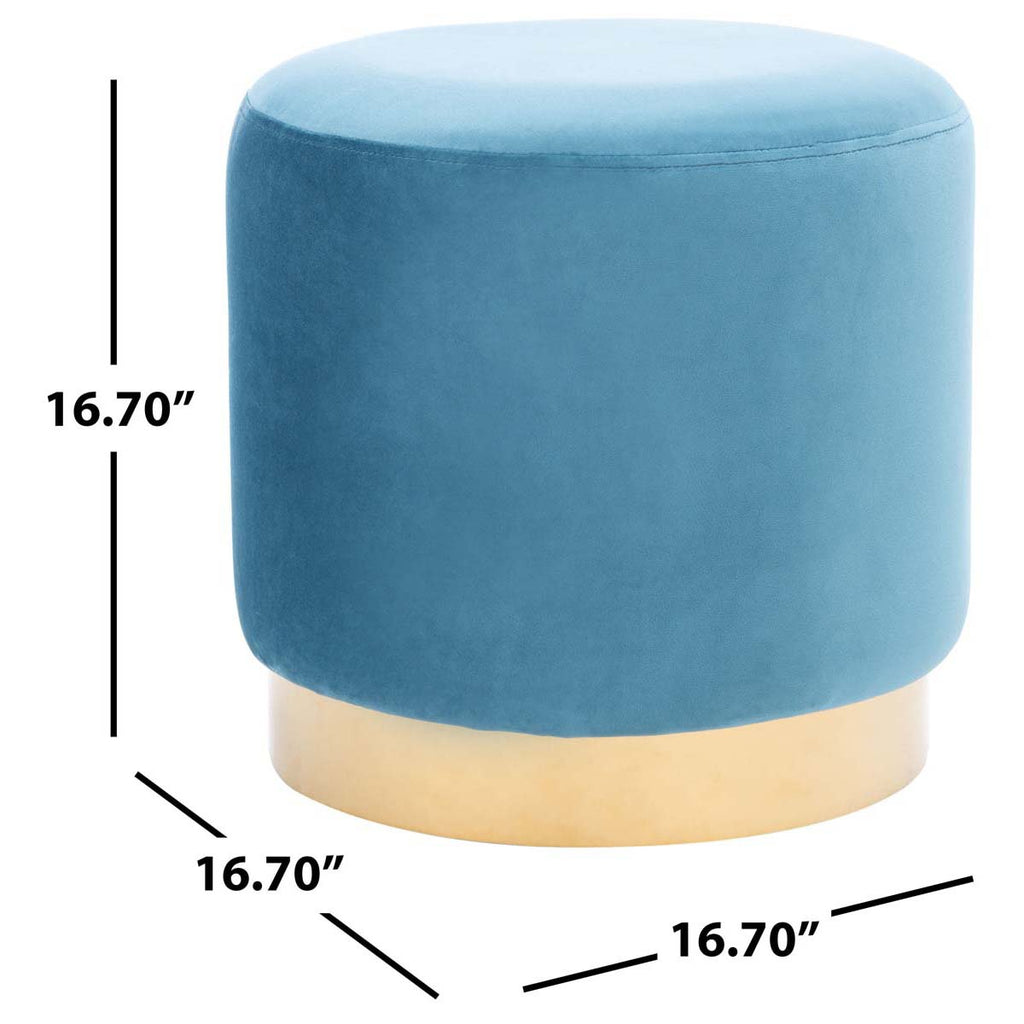 Safavieh Azai Round Ottoman - Denim Blue / Gold