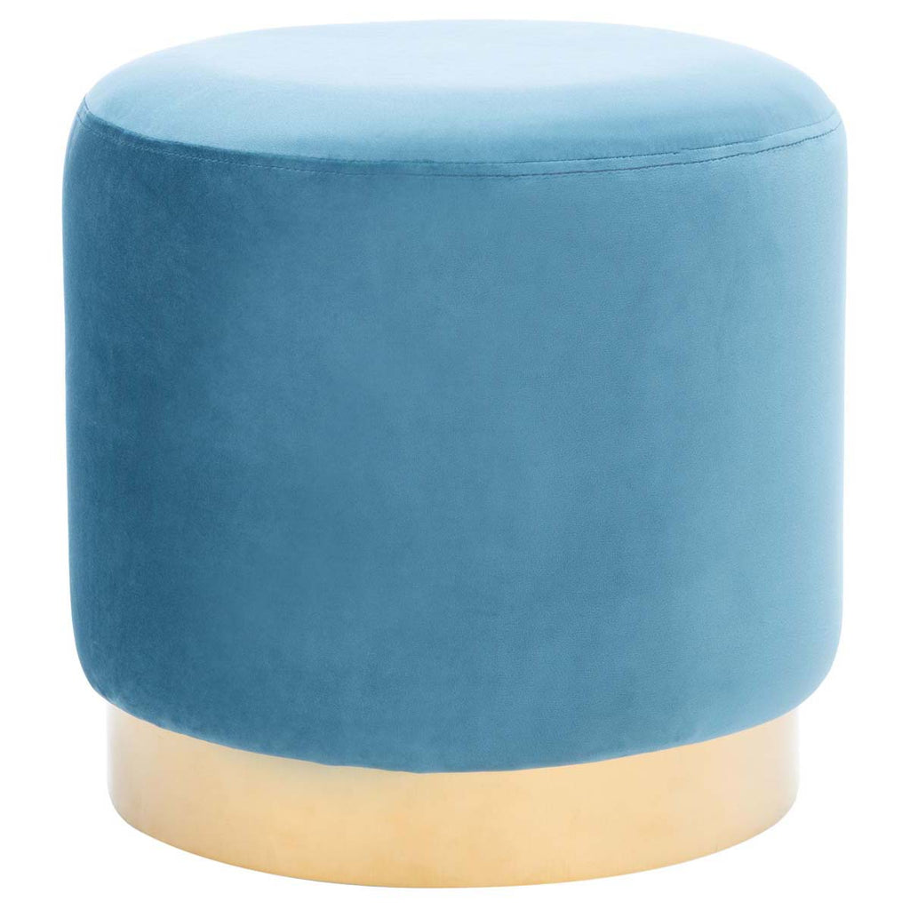 Safavieh Azai Round Ottoman - Denim Blue / Gold