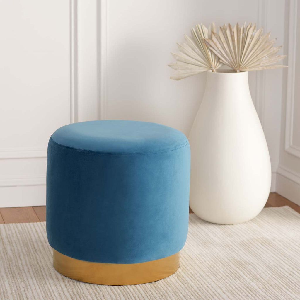 Safavieh Azai Round Ottoman - Denim Blue / Gold