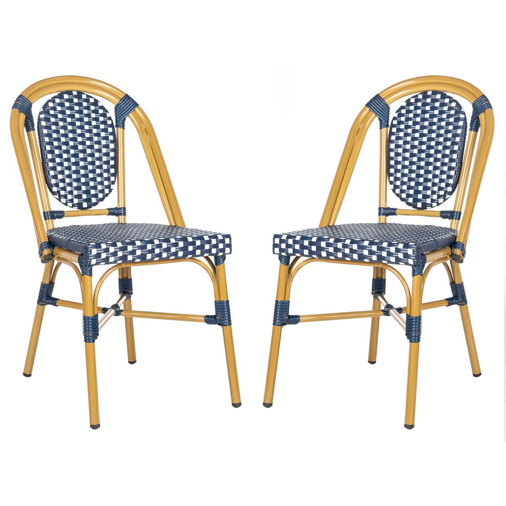 Safavieh Lenda French Stackable Bistro Chair - Navy/White/Brown Frame (Set of 2)