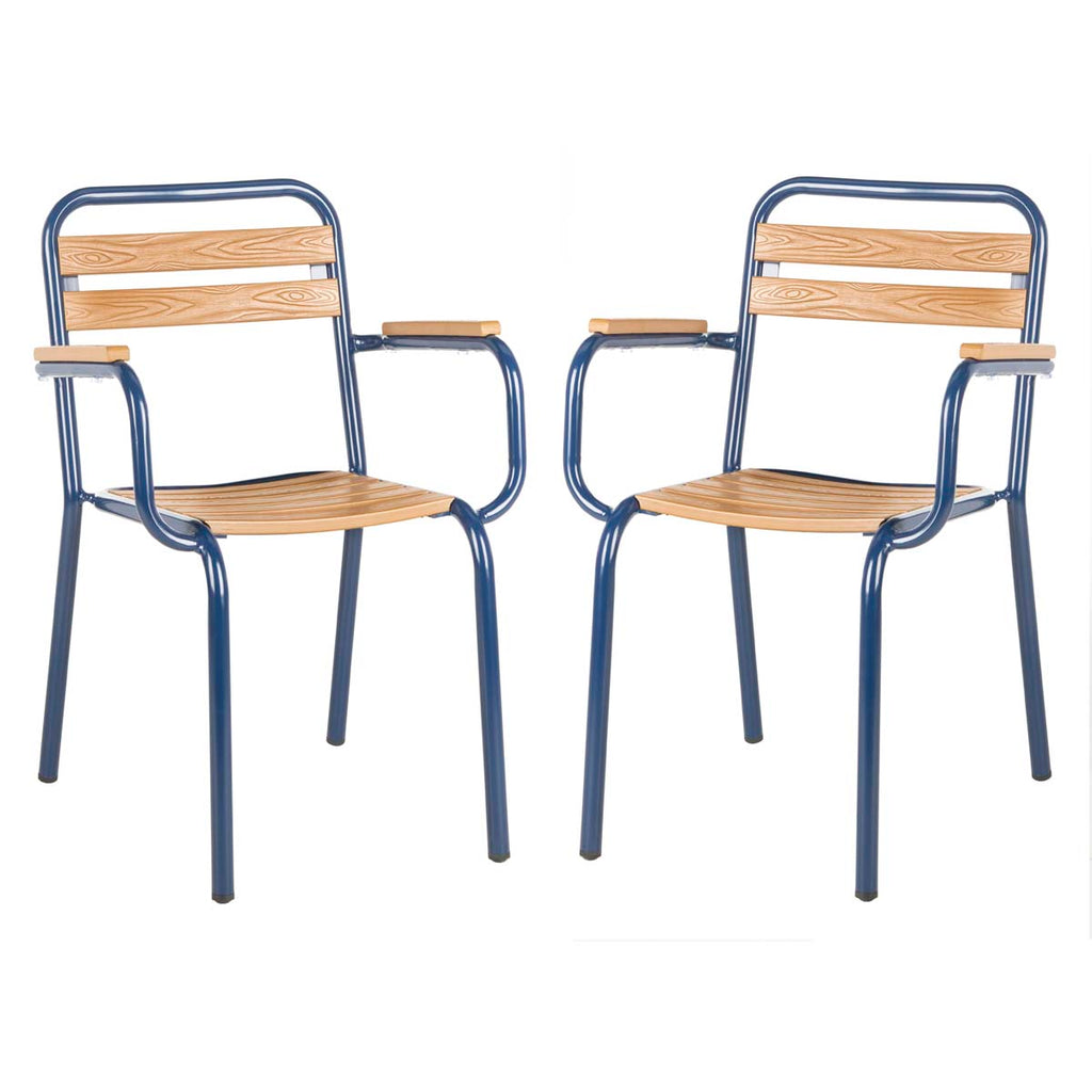 Safavieh Rayton Stackable Chair - Navy/Brown (Set of 2)