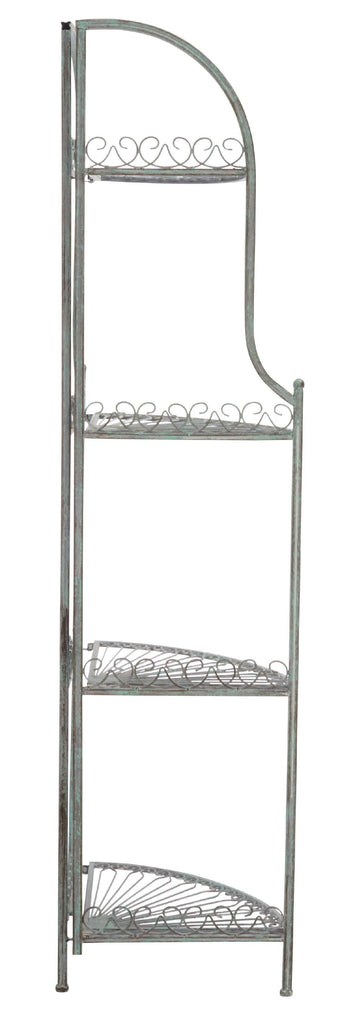 Abarrane Wrought Iron 4 Tier Outdoor Corner Shelf | Safavieh - PAT5013- Antique Green