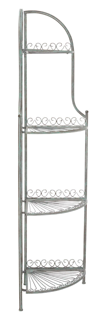 Abarrane Wrought Iron 4 Tier Outdoor Corner Shelf | Safavieh - PAT5013- Antique Green