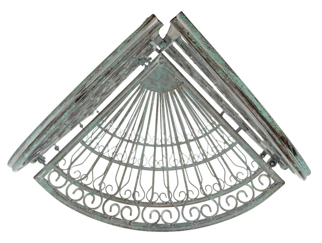 Abarrane Wrought Iron 4 Tier Outdoor Corner Shelf | Safavieh - PAT5013- Antique Green