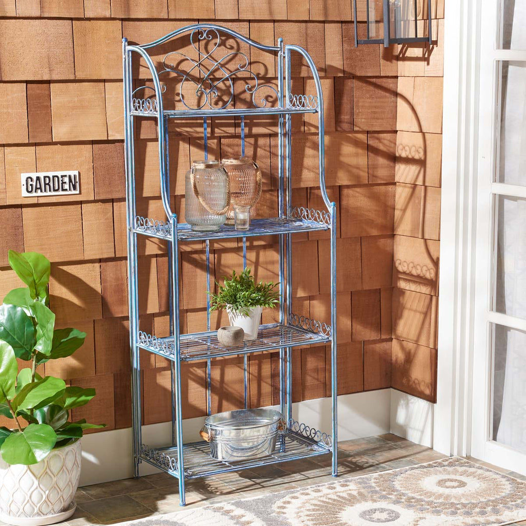 Safavieh Amaris Wrought Iron? 4 Tier Outdoor Bakers Rack - Mossy Blue