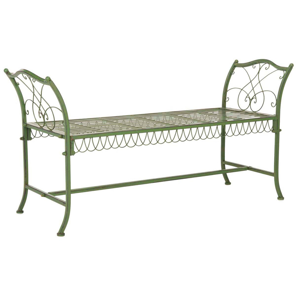 Safavieh Arona Wrought Iron 51-Inch W Outdoor Garden Bench - Antique Green