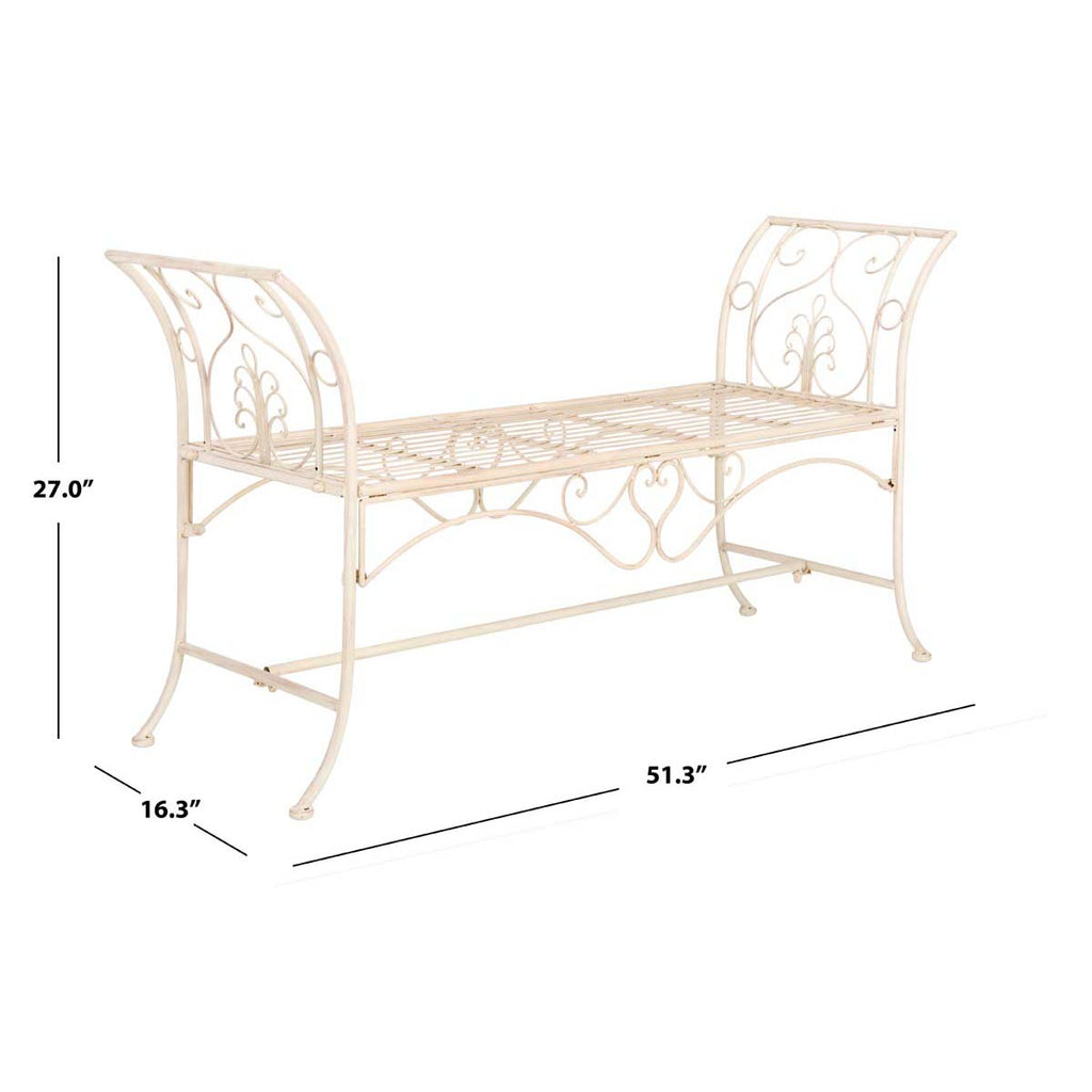 Safavieh Adina Wrought Iron 51.25-Inch W Outdoor Garden Bench - Antique White