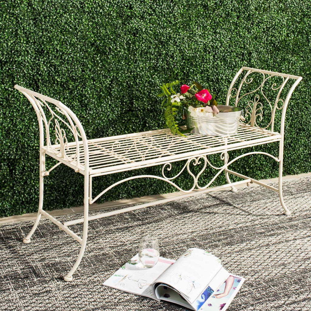 Safavieh Adina Wrought Iron 51.25-Inch W Outdoor Garden Bench - Antique White