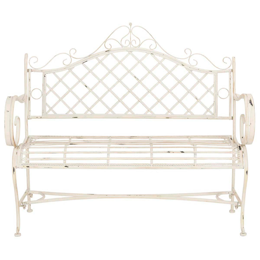 Safavieh Abner Wrought Iron 45.75-Inch W Outdoor Garden Bench - Antique White