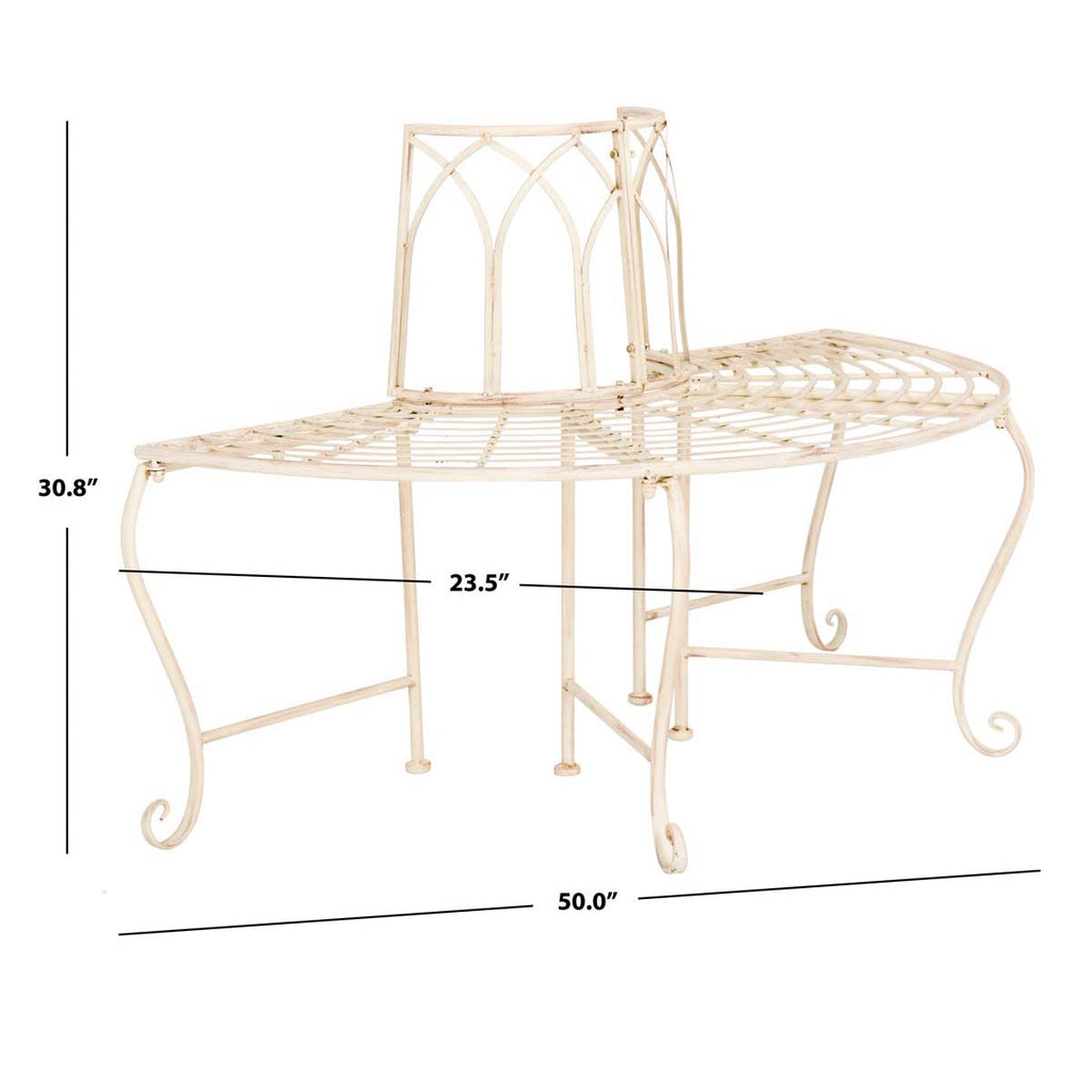 Safavieh Abia Wrought Iron 50-Inch W Outdoor Tree Bench - Antique White