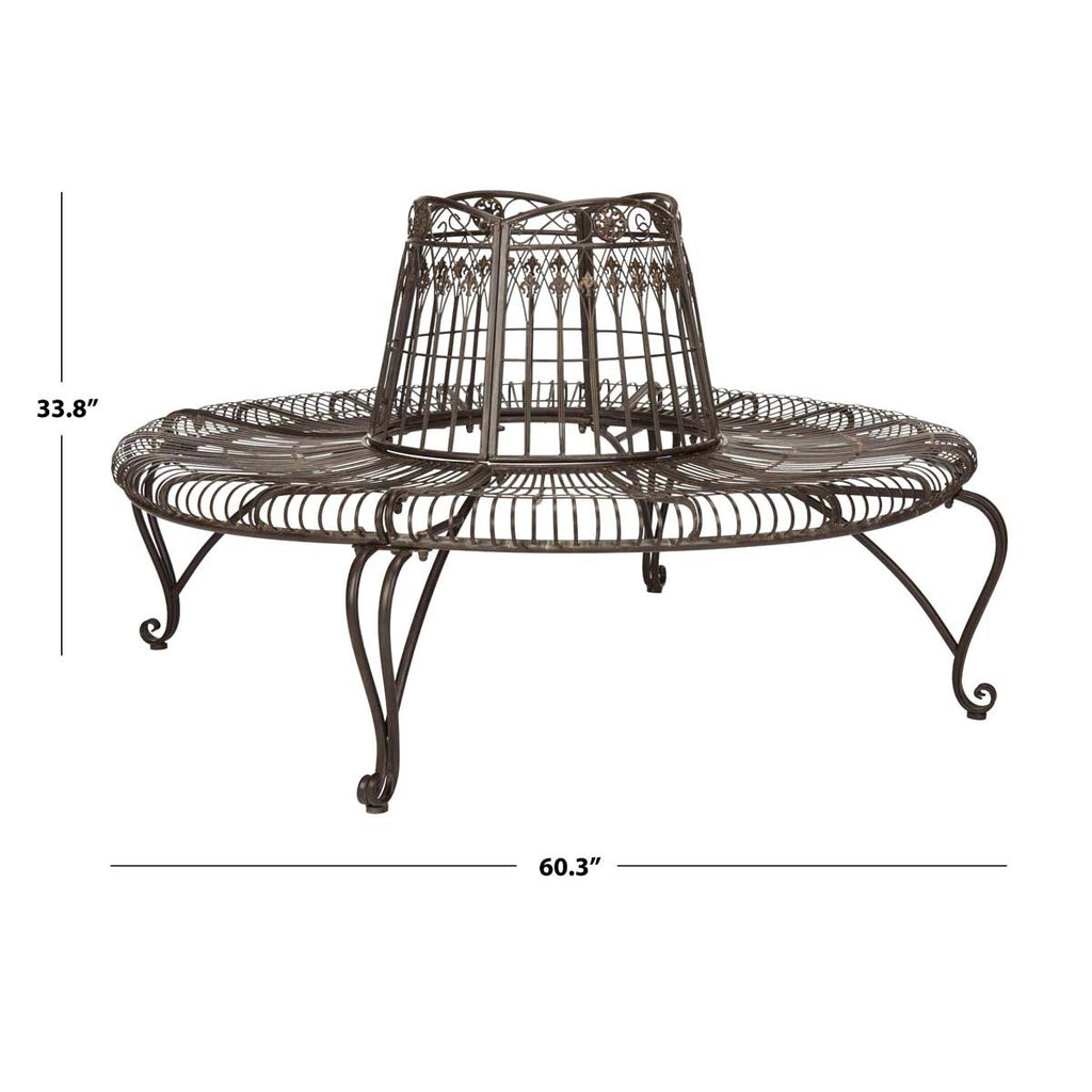 Safavieh Ally Darling Wrought Iron 60.25-Inch W Outdoor Tree Bench - Rustic Brown