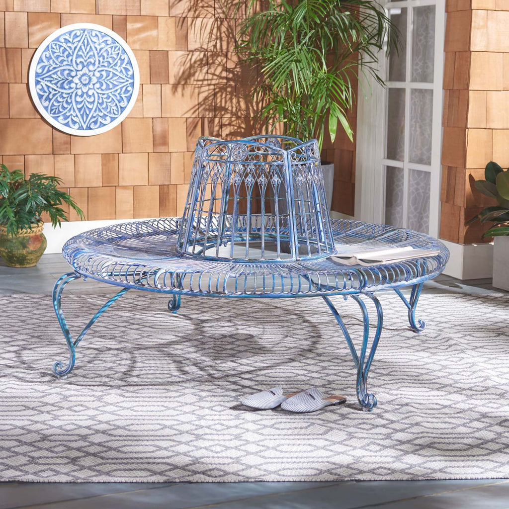 Safavieh Ally Darling Wrought Iron 60.25 Inch W Outdoor Tree Bench - Mossy Blue