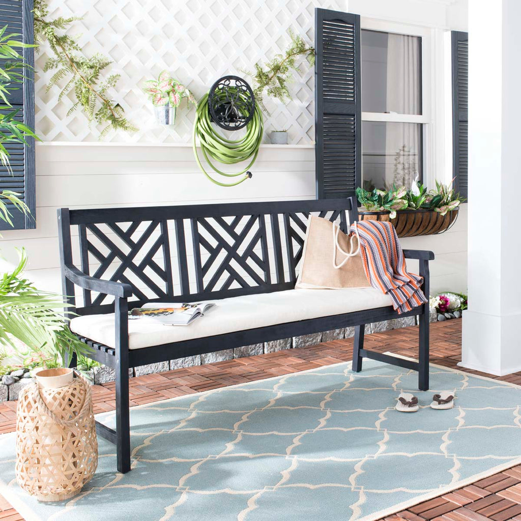Safavieh Bradbury 3 Seat Bench - Dark Slate Grey/Beige