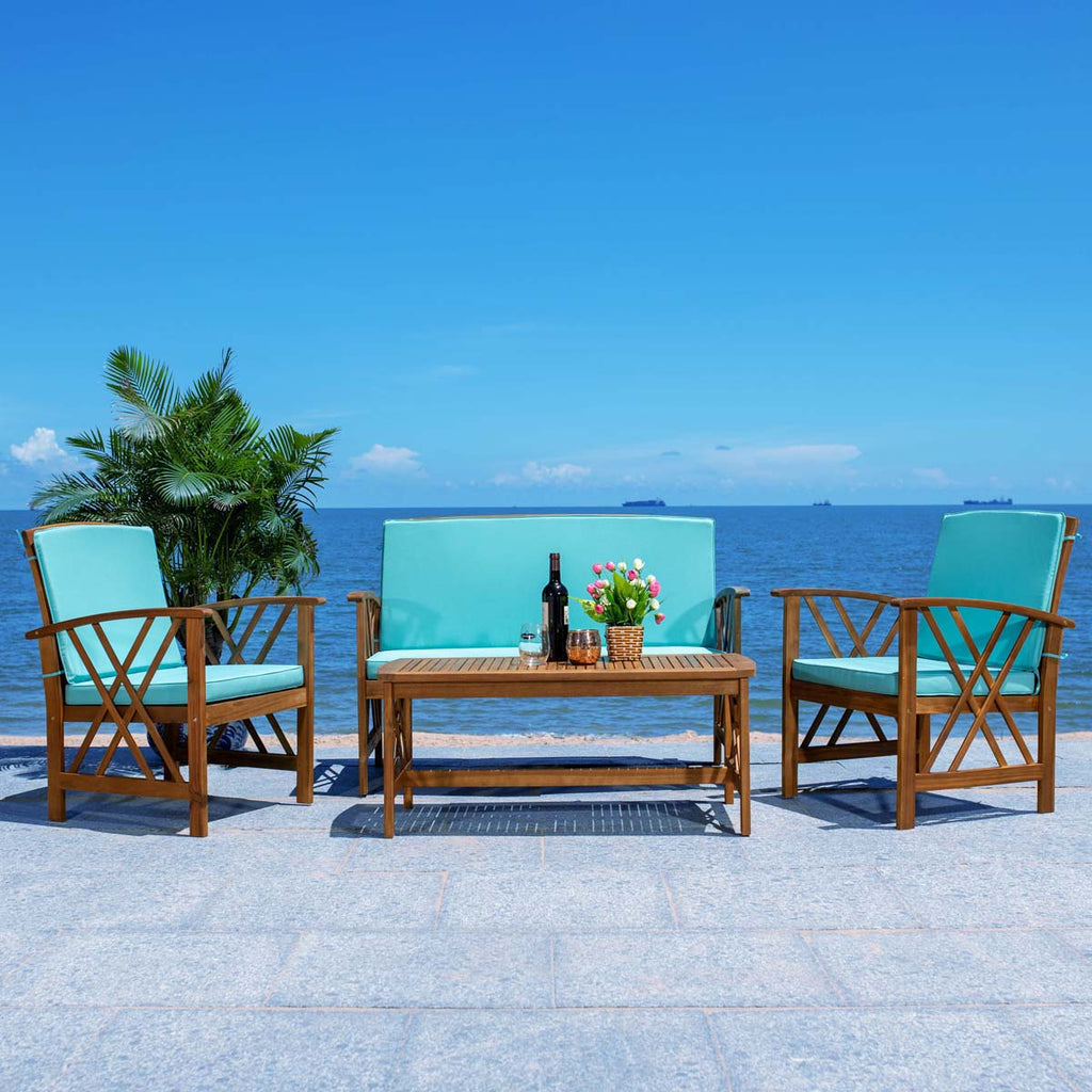 Safavieh Fontana 4 Piece Outdoor Set - Natural / Aqua