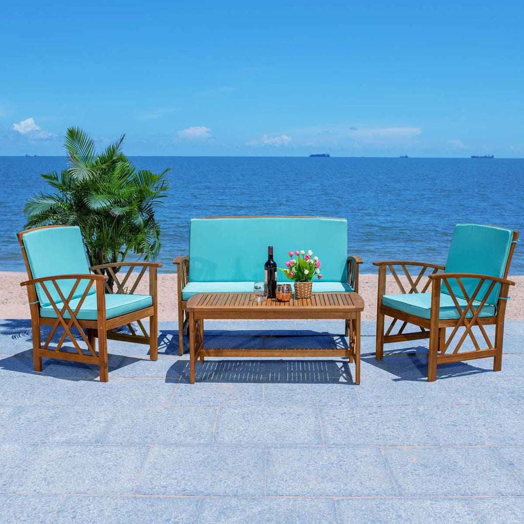 Safavieh Fontana 4 Piece Outdoor Set - Natural / Aqua