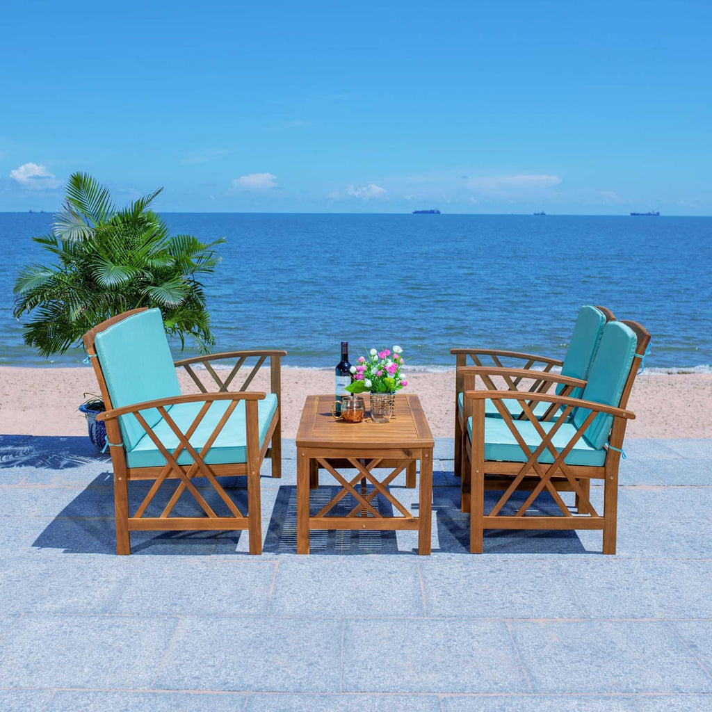 Safavieh Fontana 4 Piece Outdoor Set - Natural / Aqua