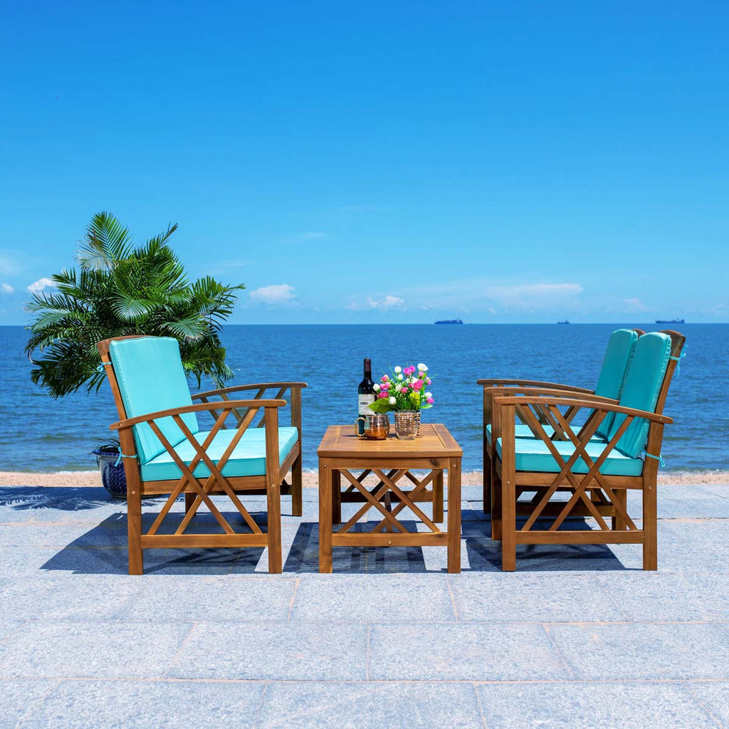Safavieh Fontana 4 Piece Outdoor Set - Natural / Aqua