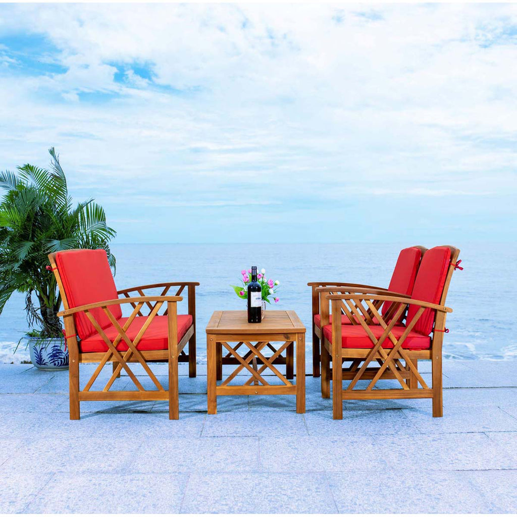 Safavieh Fontana 4 Piece Outdoor Set - Natural / Red