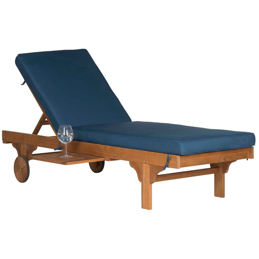 Safavieh Newport Chaise Lounge Chair With Side Table - Natural/Navy