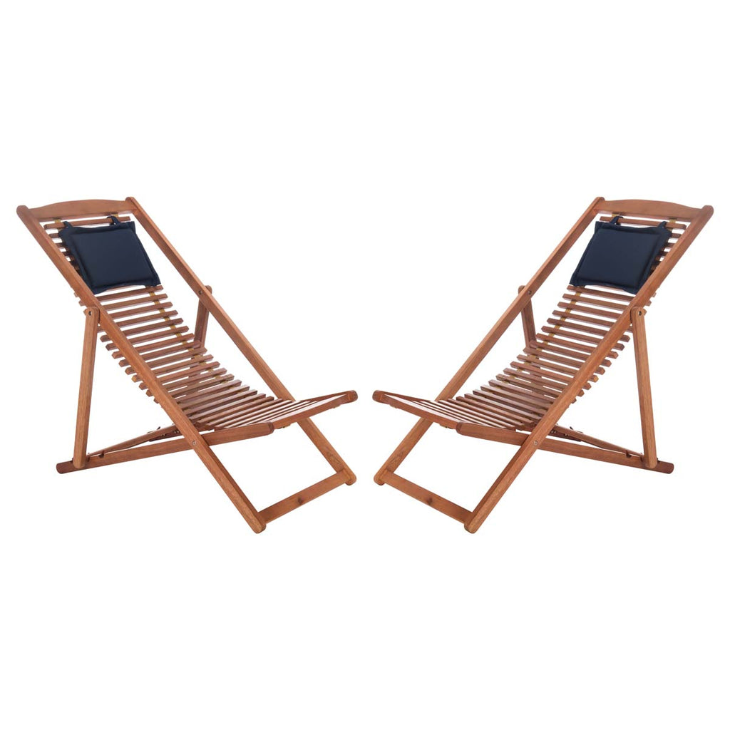 Safavieh Rendi Relax Chair With Pillow - Natural/Navy (Set of 2)