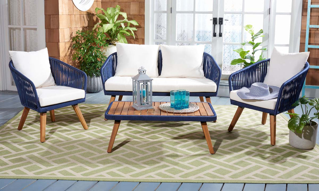 Safavieh Ransin 4Pc Living Set - Navy/Beige/Natural Legs