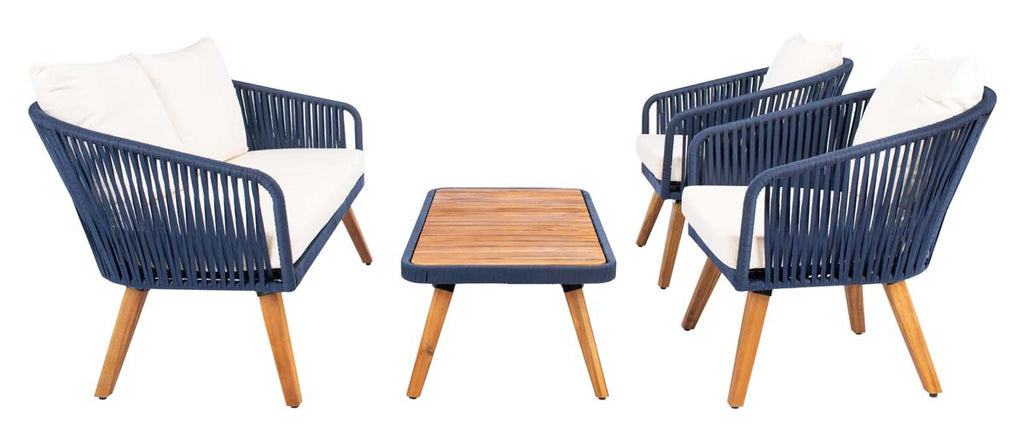 Safavieh Ransin 4Pc Living Set - Navy/Beige/Natural Legs