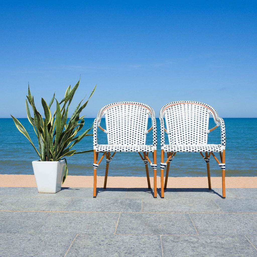 Safavieh California Armchair - White / Navy (Set of 2)