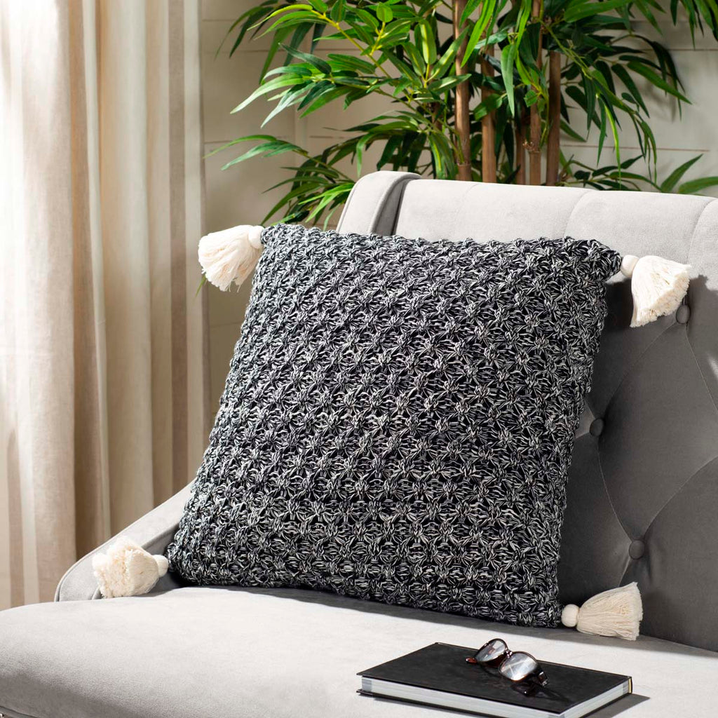 Safavieh Pennie Knit Tassel Pillow - Black/Natural