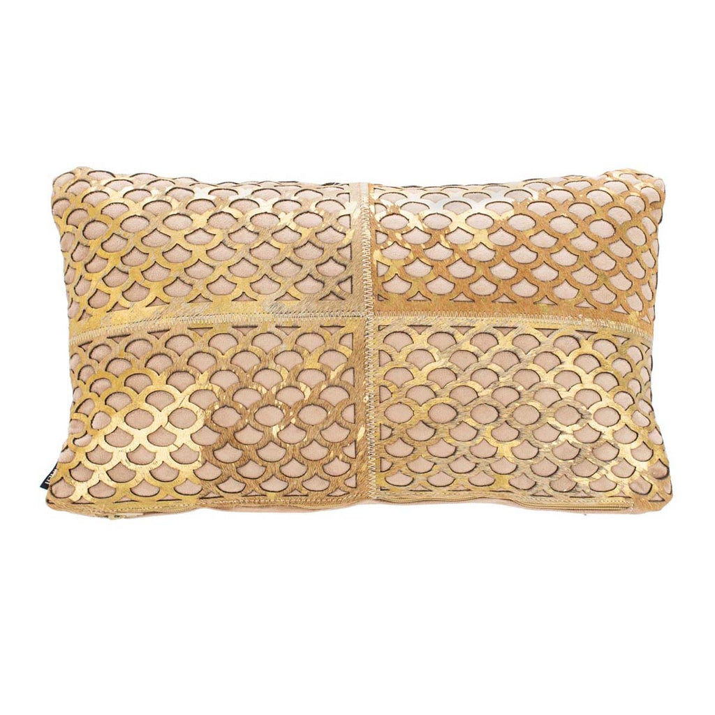 Safavieh Metallic Fin Cowhide Pillow - Beige/Gold