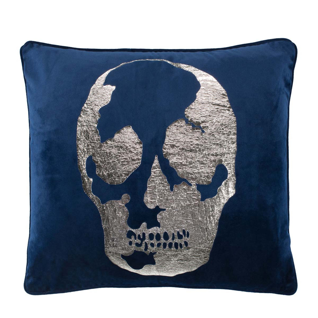 Safavieh Rayen Skull Pillow - Dark Blue/Silver