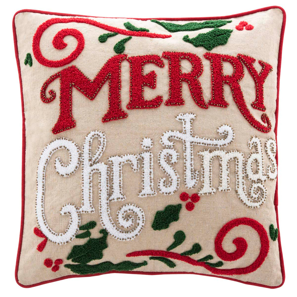 Safavieh Merry Merry Pillow - Green/Red/Beige