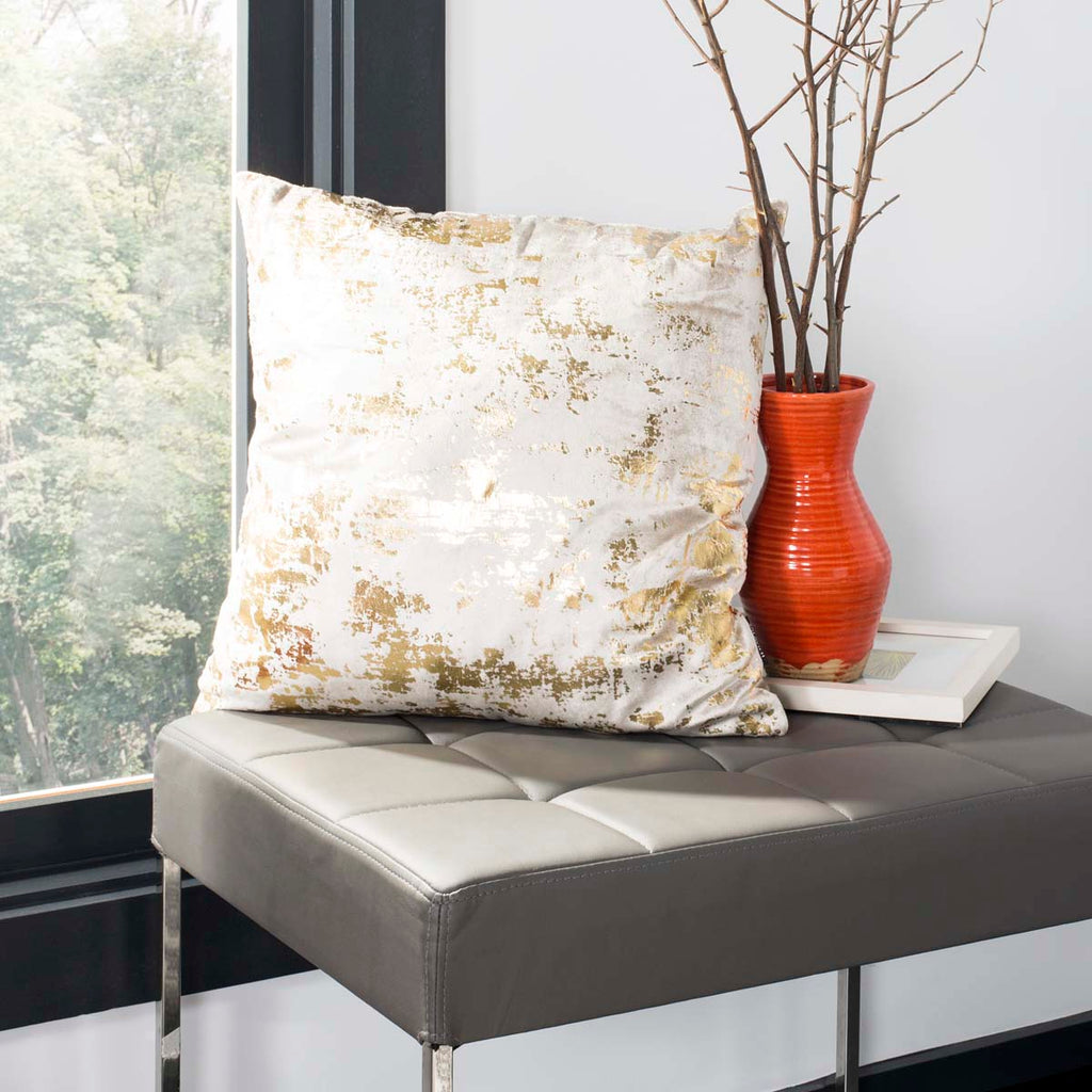 Edmee Metallic Pillow | Safavieh - Beige/Gold