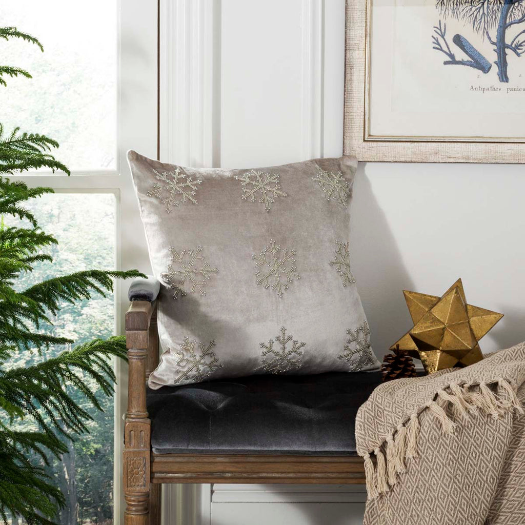 Sydnee Snowflake Pillow | Safavieh - Beige/Silver