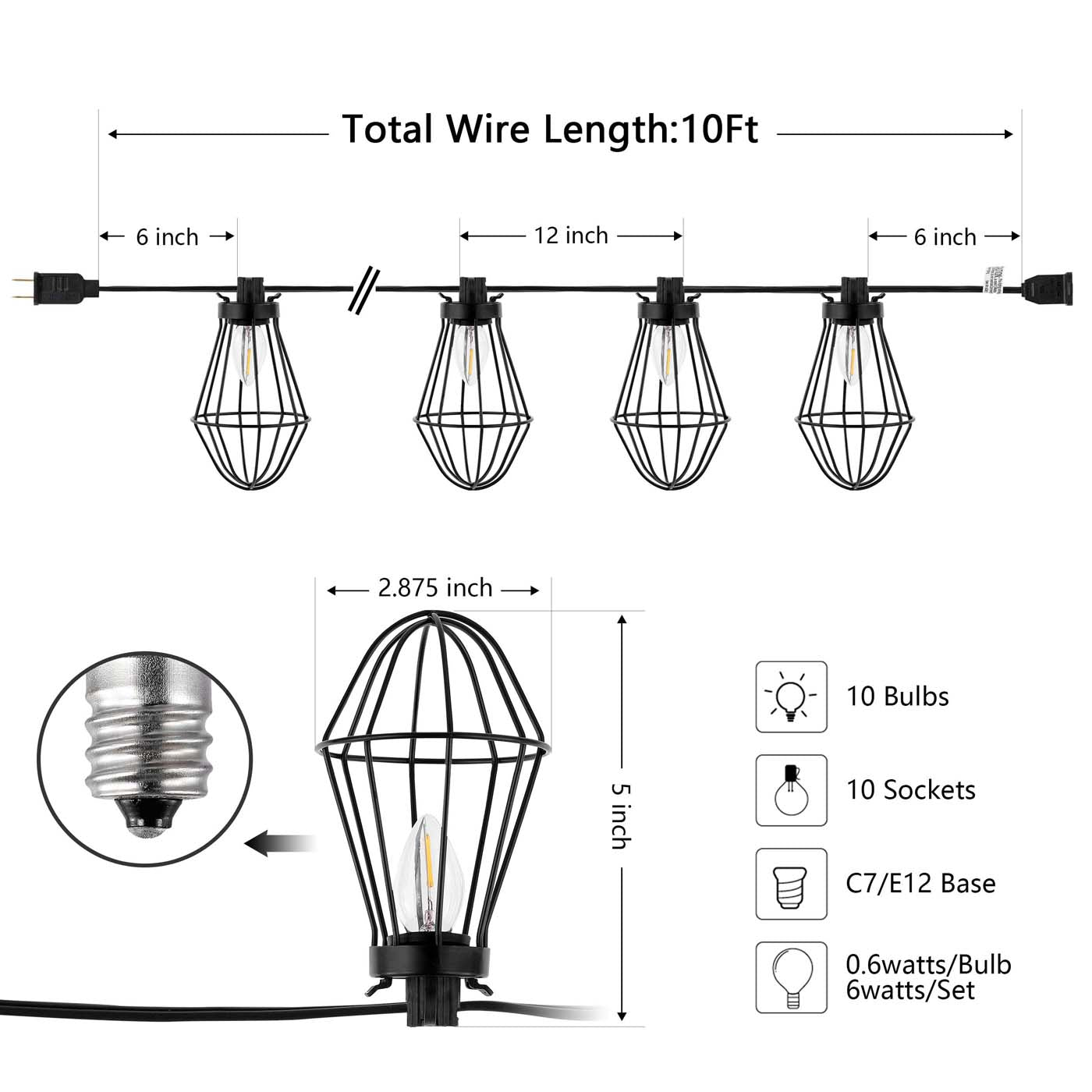 Safavieh Jepsen LED Outdoor String Lights - Black