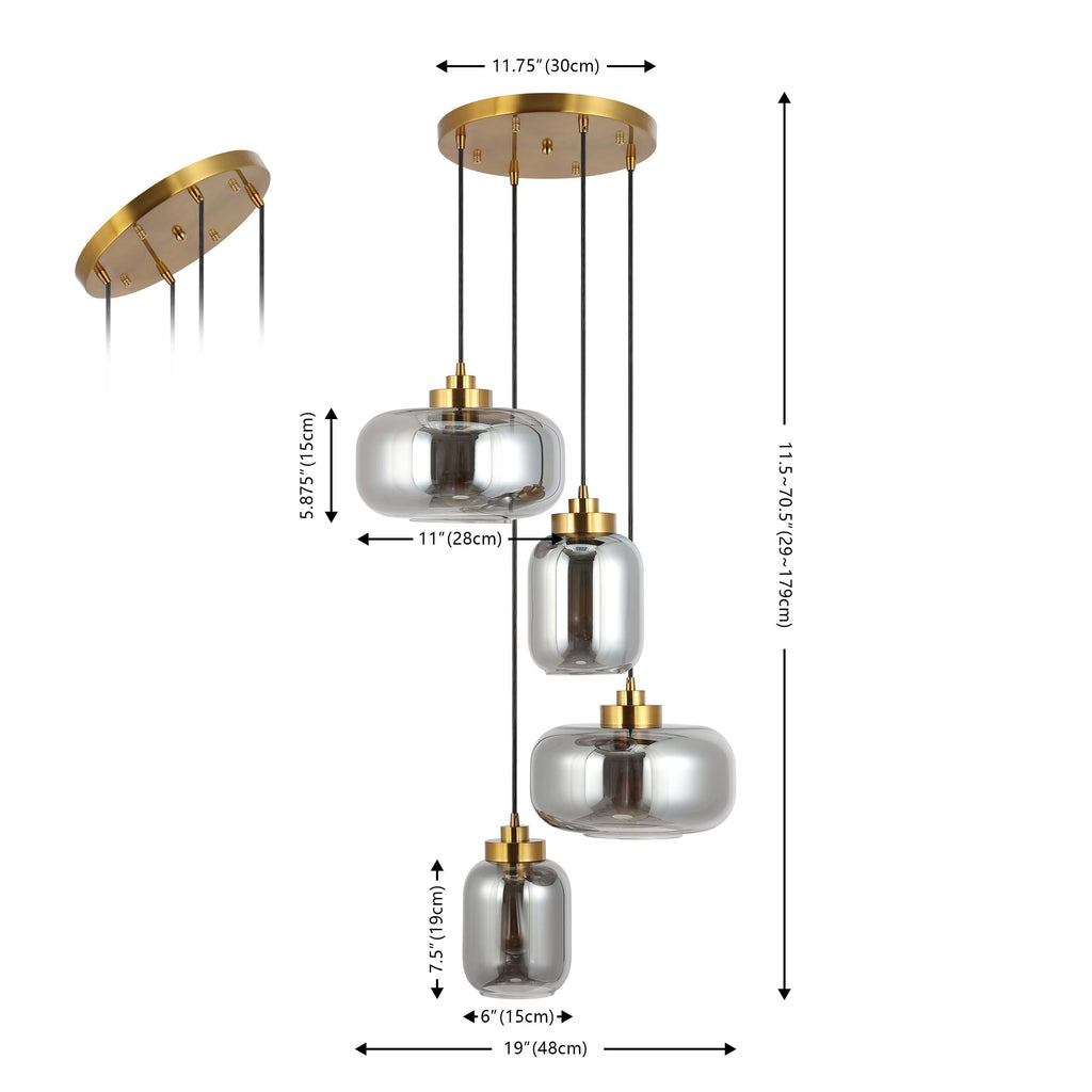 Safavieh Equinox 4 Light Pendant - Smoke Grey / Brass