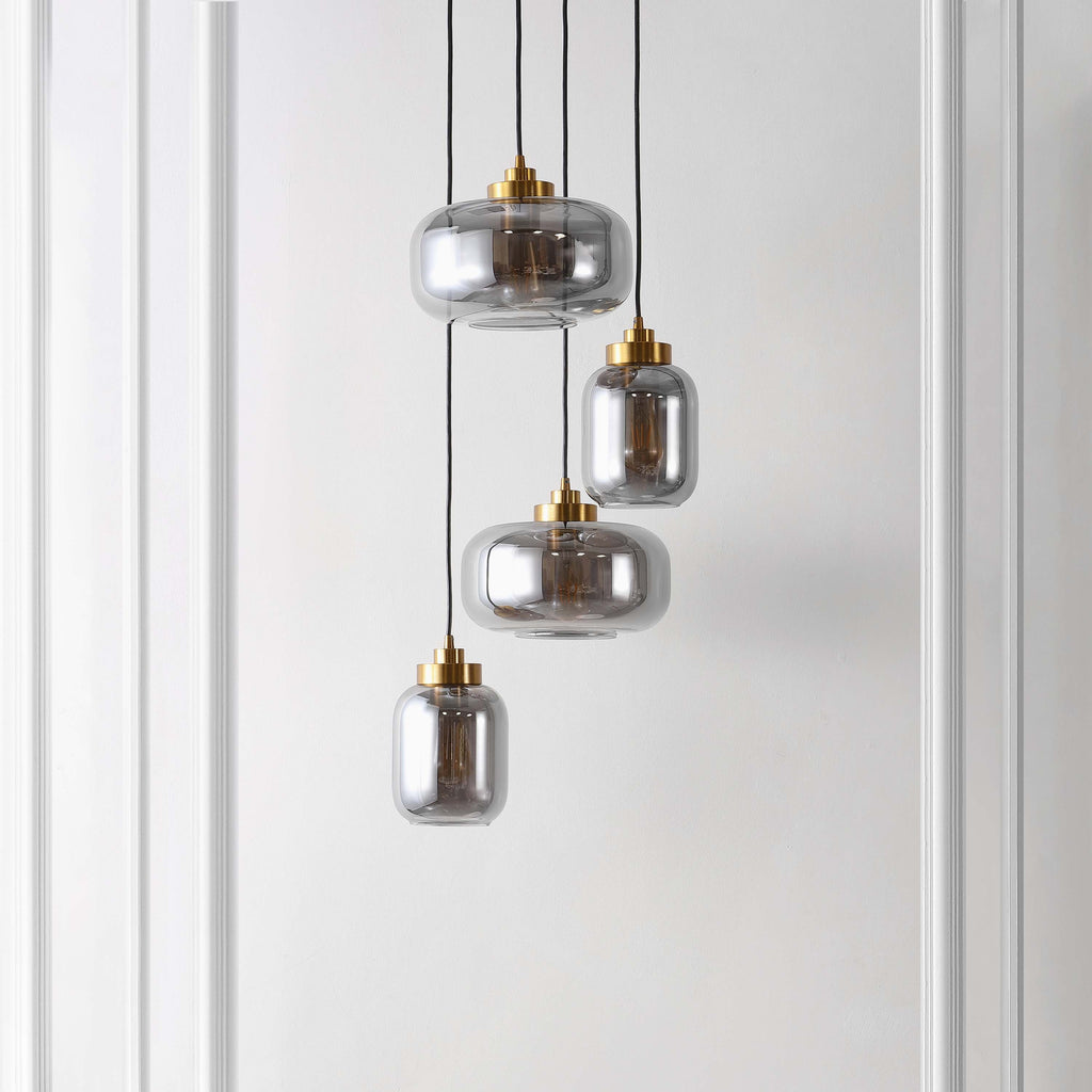 Safavieh Equinox 4 Light Pendant - Smoke Grey / Brass