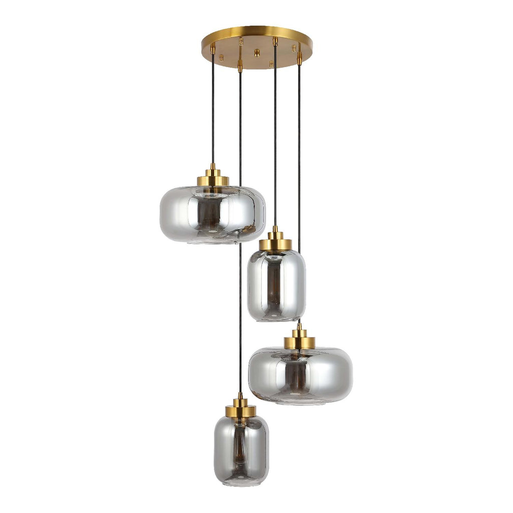 Safavieh Equinox 4 Light Pendant - Smoke Grey / Brass