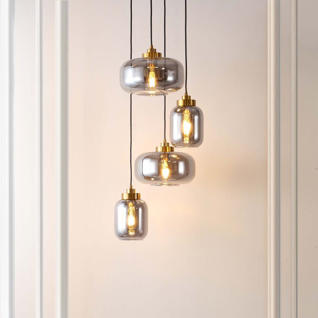 Safavieh Equinox 4 Light Pendant - Smoke Grey / Brass