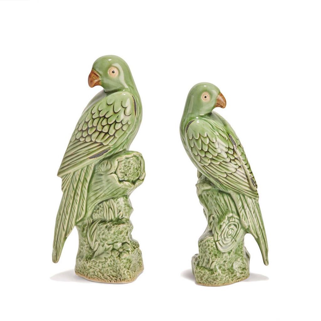 Two's Company Tropical Green Parrot Sculptures - Porcelain (set of 2)