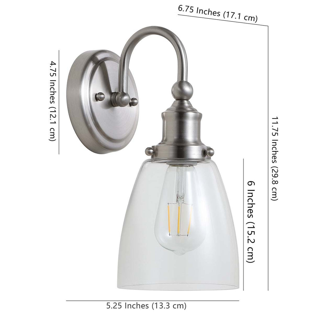 Safavieh Layton Two Light Bathroom Sconce-Brush Nickel/Clear