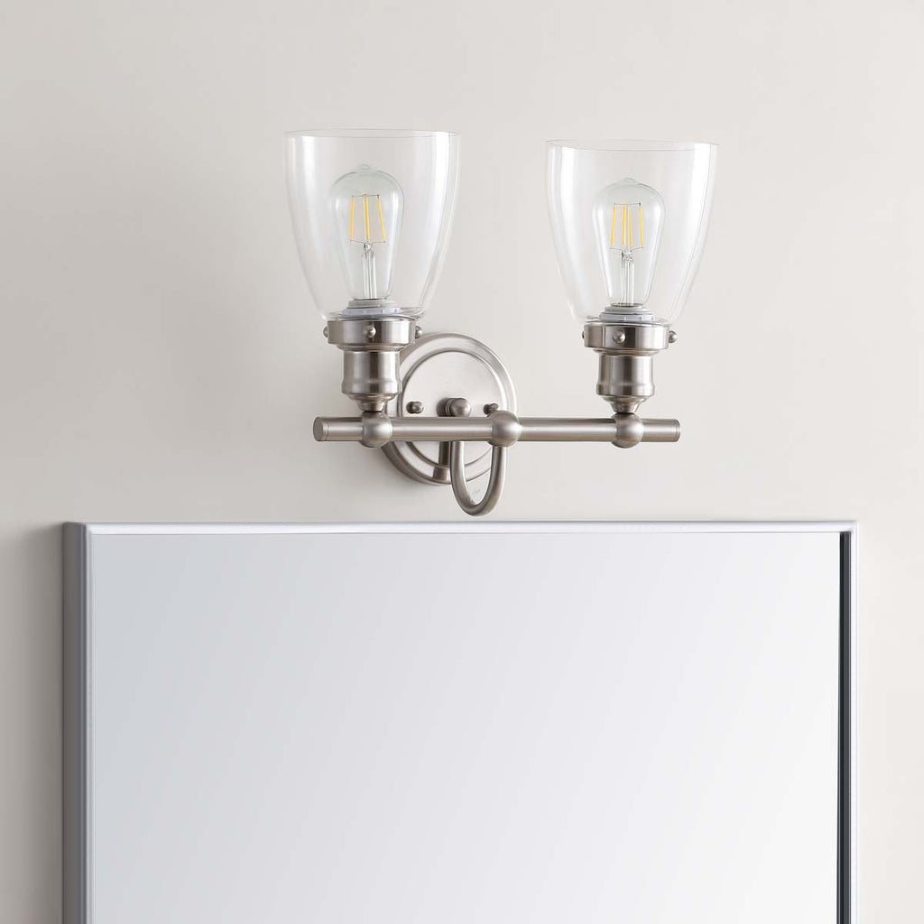 Safavieh Layton Two Light Bathroom Sconce-Brush Nickel/Clear