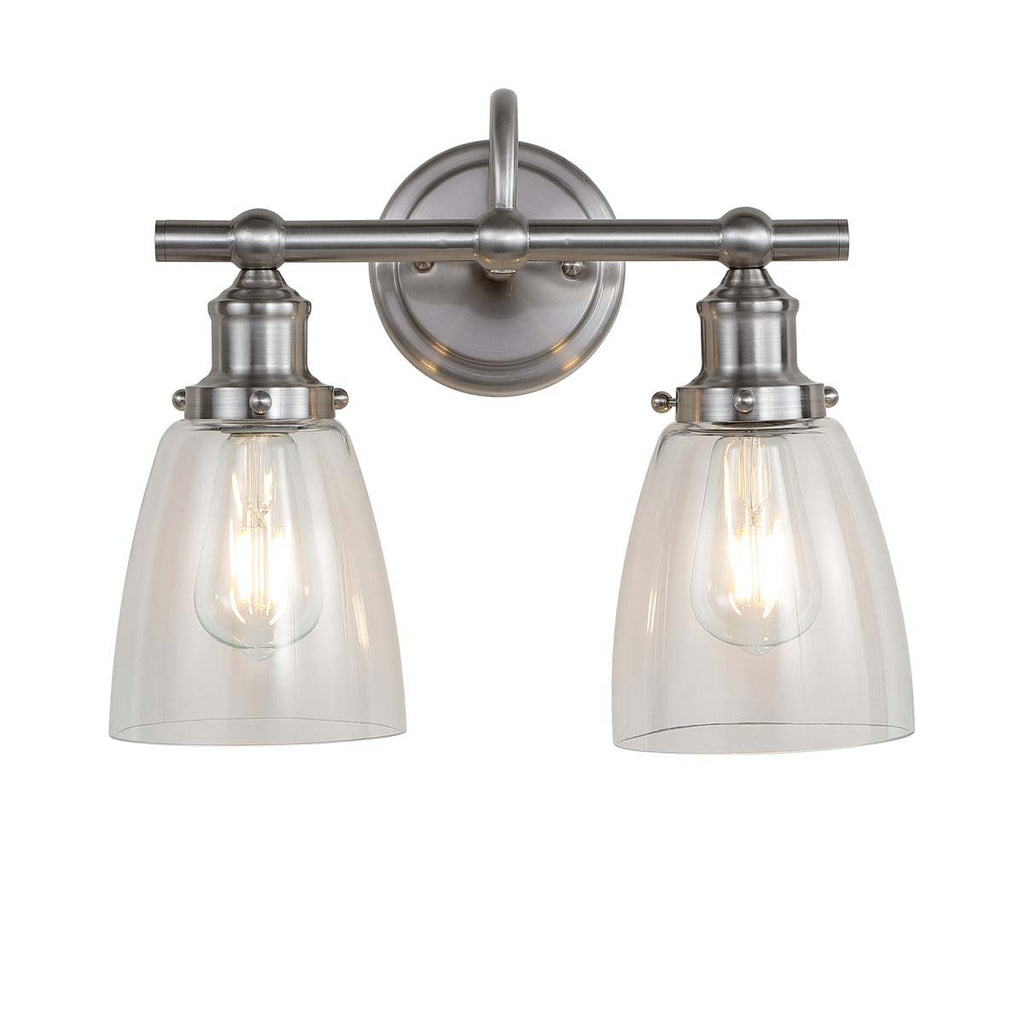 Safavieh Layton Two Light Bathroom Sconce-Brush Nickel/Clear