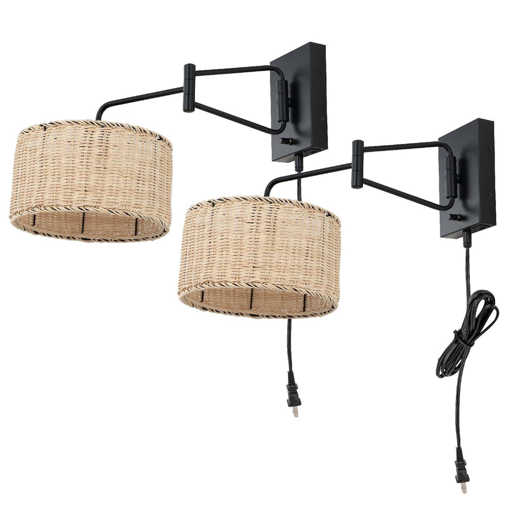 Safavieh Bramley Wall Sconce - Black/Natural Rattan (Set of 2)