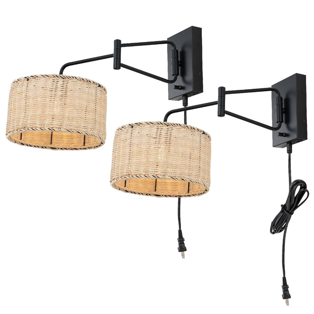 Safavieh Bramley Wall Sconce - Black/Natural Rattan (Set of 2)