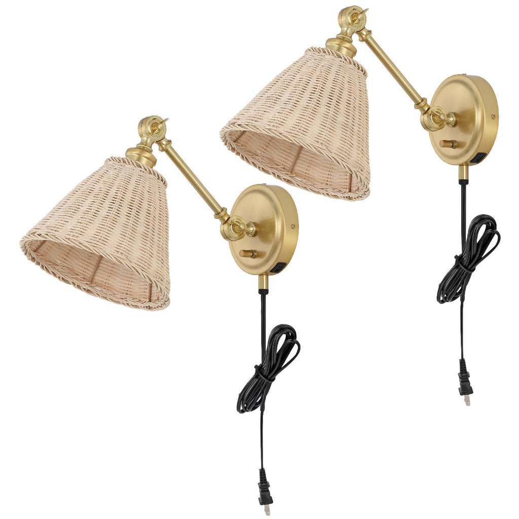 Safavieh Oswynn Wall Sconce - Brass/Natural Rattan (Set of 2)