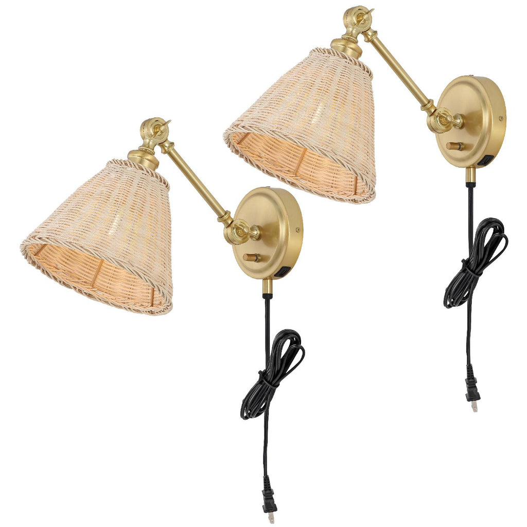 Safavieh Oswynn Wall Sconce - Brass/Natural Rattan (Set of 2)